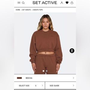 NWT Set Active Mocha Cropped Crewneck Sweatshirt